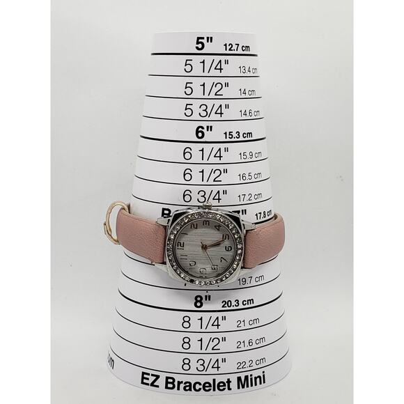 Women\'s dress watch 9357. Silver iridescent face, Jeweled bevel with pink band main image 10